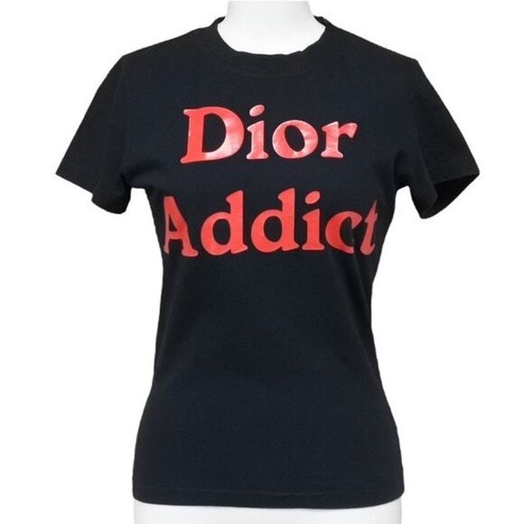 Authentic Christian Dior Dior Addict Galliano Short Sleeve Top Shirt Red Black - Picture 1 of 8